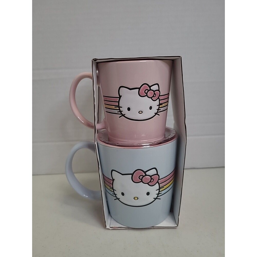 Hello Kitty Mug Set of 2 Double Sided   Pink & Blue New Boxed